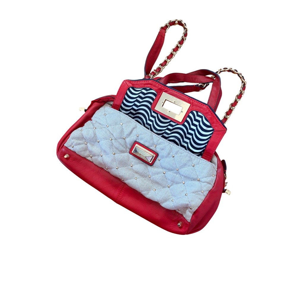 Vintage Y2K 2000s Juicy Couture Red Quilted & Studded Satchel Crossbody Bag - Picture 5 of 7